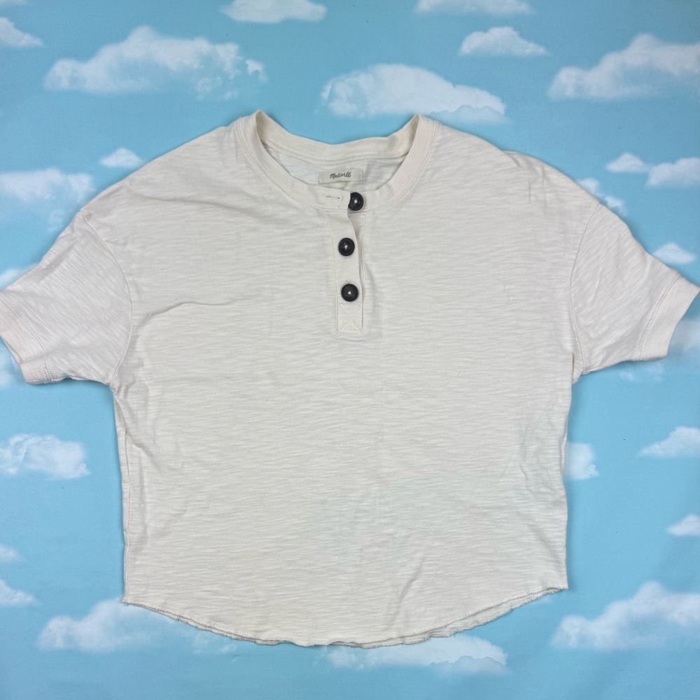 Madewell Cream Henley Shirt with Buttons, crop, vintage